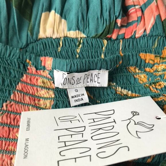 Patrons of Peace Tank Top Women Small Green Halter Ruffle Tropical Coconut Aloha - Picture 7 of 10